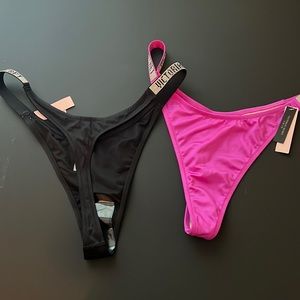 Two thong bathing suit bottoms